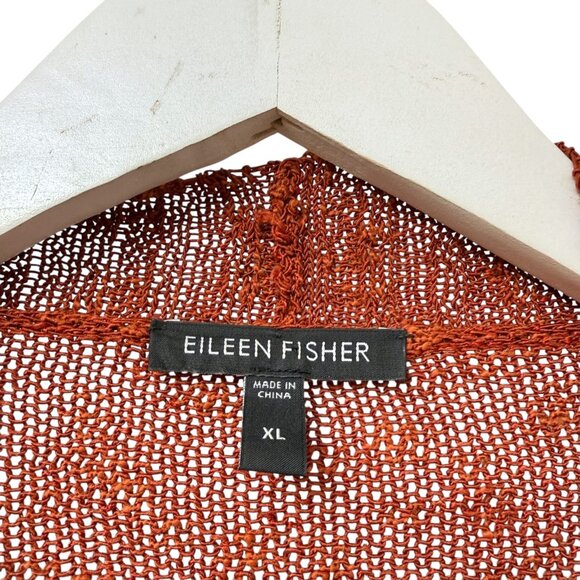 EILEEN FISHER Cardigan Jacket Size XL Linen Blend Knit Rust Womens Open Sweater - Picture 4 of 7